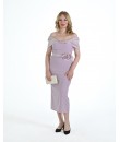Yakası Organize Güllü Krep Abiye Elbise - Pudra