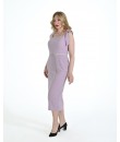 Omzu Kuşaklı Taşlı Kemerli Krep Abiye Elbise - Pudra