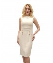Ön Beli Metal Düğmeli Abiye Elbise - Krem