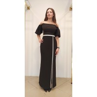 Balon Kol Krep Uzun Abiye Elbise Siyah