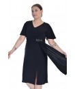 6446 01 Kısa Yanı Büzgülü Beyoğlu Taş İşlemeli Sendi Likralı Genç Büyük Beden Abiye Elbise - Siyah