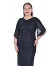 6493 01 Brode Dantel Pullu Kolları Yırtmaçlı Sade Modern Genç Büyük Beden Abiye Elbise - Siyah