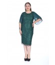 6493 04 Brode Dantel Pullu Kolları Yırtmaçlı Sade Modern Genç Büyük Beden Abiye Elbise - Zümrüt Yeşili