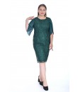 6493 04 Brode Dantel Pullu Kolları Yırtmaçlı Sade Modern Genç Büyük Beden Abiye Elbise - Zümrüt Yeşili