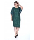 6493 04 Brode Dantel Pullu Kolları Yırtmaçlı Sade Modern Genç Büyük Beden Abiye Elbise - Zümrüt Yeşili