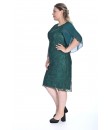 6493 04 Brode Dantel Pullu Kolları Yırtmaçlı Sade Modern Genç Büyük Beden Abiye Elbise - Zümrüt Yeşili