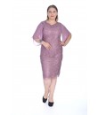 6493 23 Brode Dantel Pullu Kolları Yırtmaçlı Sade Modern Genç Büyük Beden Abiye Elbise - Gül Kurusu