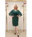 Krep Yakası ve Kolları Şerit Taş Baskılı Abiye Elbise yeşil